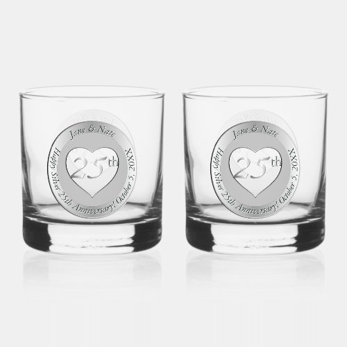 25th Silver Wedding Anniversary Whiskey Glass