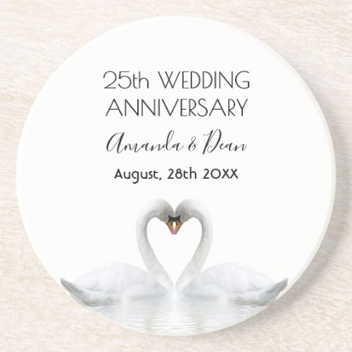 25th silver wedding anniversary white swans coaster