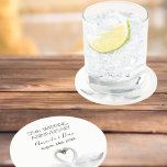 25th silver wedding anniversary white swans coaster<br><div class="desc">Two beautiful swans in love bending their heads toghether and forming a heart. White elegant background,  perfect for a silver wedding anniversary!  A swan couple stay together for life,  so they are the perfect symbol of love. With the text: 25th Anniversary. Template for two names,  black letters.</div>