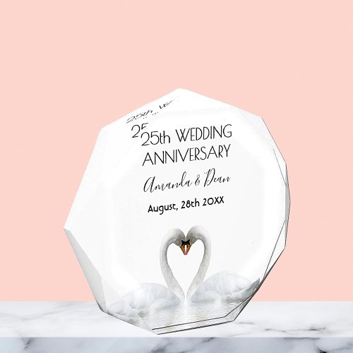 25th silver wedding anniversary white swans love acrylic award