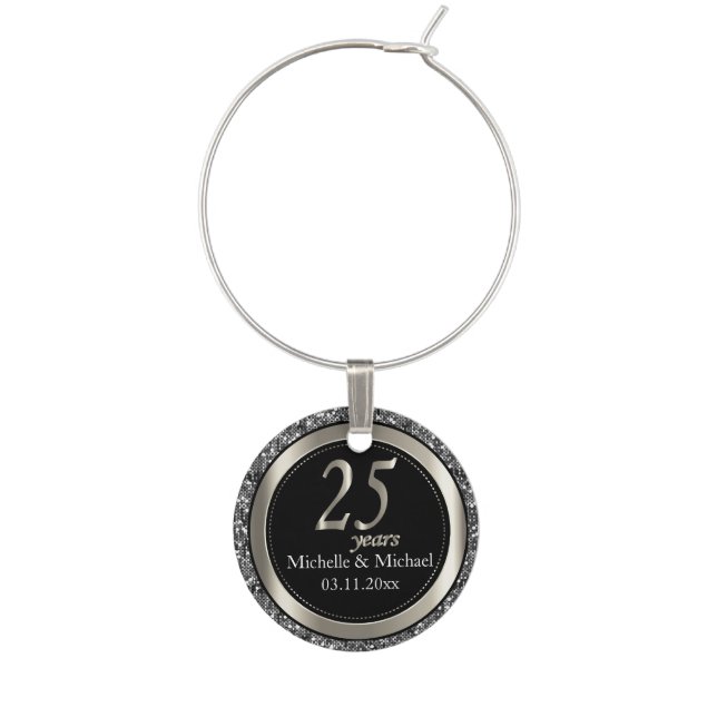 25th Silver Wedding Anniversary Wine Charm (Front)