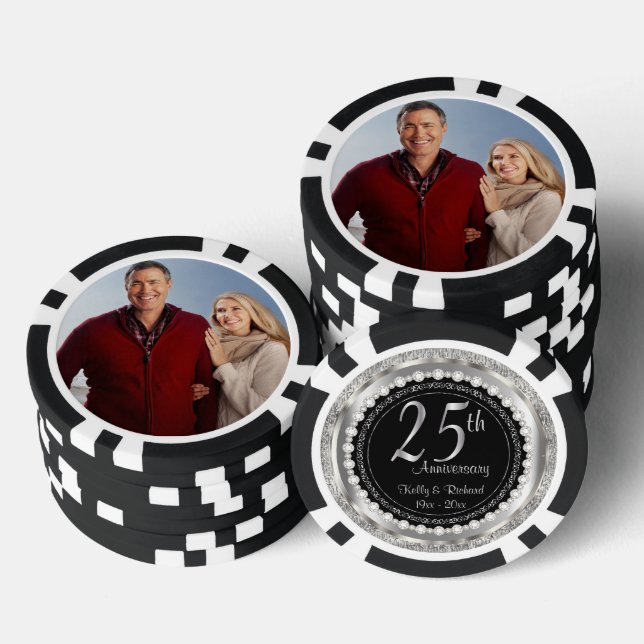 25th Silver Wedding Anniversary with Photo Poker Chips (Stack)