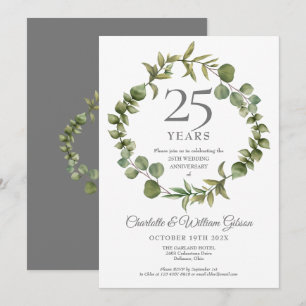 25th Silver Wedding Anniversary Woodland Greenery Invitation