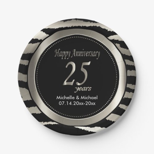 25th Silver Wedding Anniversary  Zebra Stripes Paper Plates