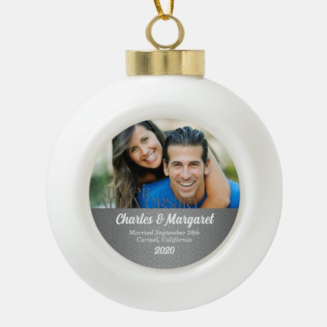 25th Silver Wedding Annivsersary Photo Ceramic Ball Christmas Ornament (Front)