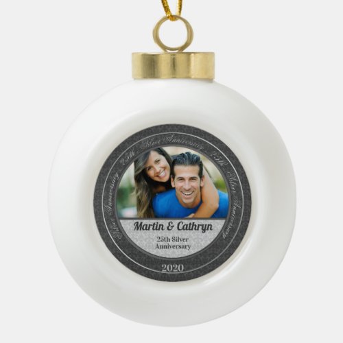 25th Silver Wedding Annivsersary Photo Ceramic Ball Christmas Ornament