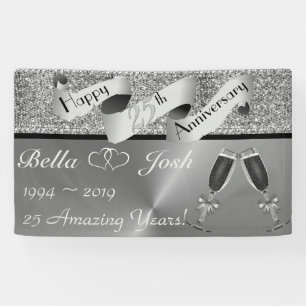 25th Silver Wedding Happy Anniversary Banner