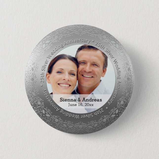 25th Silver Wedding with a photo Button (Front)