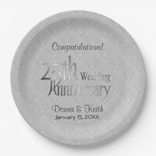 25th Stylish Silver Anniversary Paper Plates