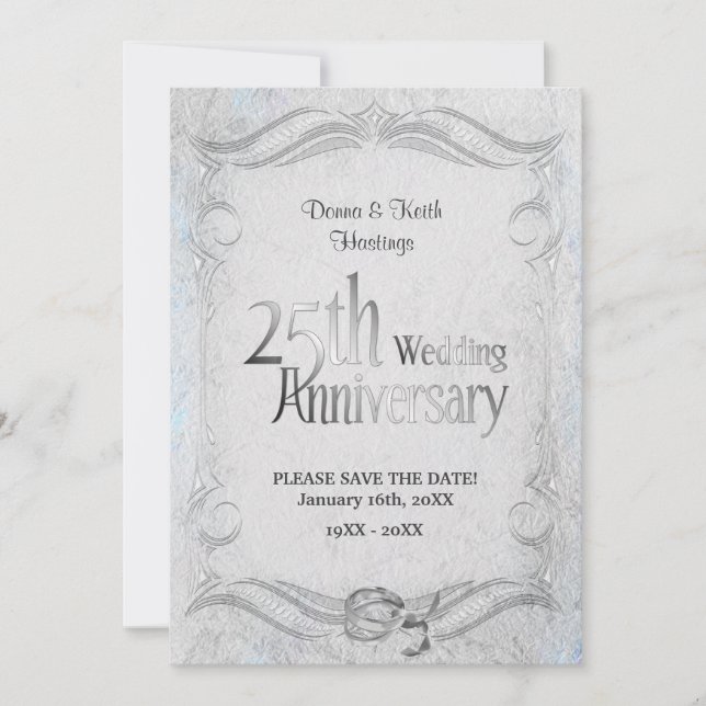 25th Stylish Silver Anniversary Save The Date (Front)