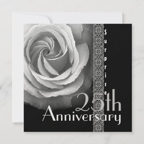 25th SURPRISE Anniversary Invitation - SILVER Rose