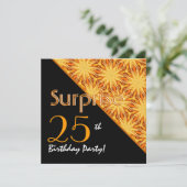 25th Surprise Birthday Black and Gold Diagonal Invitation (Standing Front)