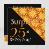 25th Surprise Birthday Black and Gold Diagonal Invitation (Front/Back)