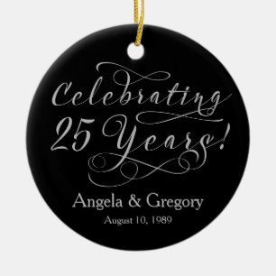 25th Wedding Anniversary 25 Silver Black Ceramic Ornament