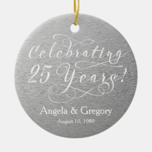 25th Wedding Anniversary 25 Silver White Ceramic Ornament