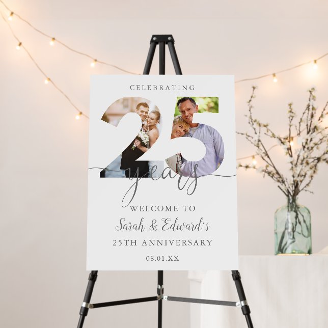 25th Wedding Anniversary 2 Photo Welcome Sign (In Situ (Stand))