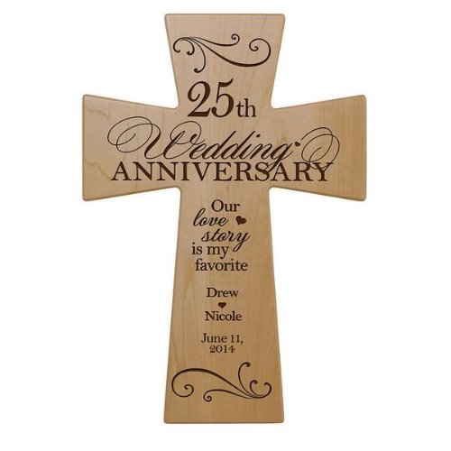 25th Wedding Anniversary 7 x 11 Maple Wall Cross