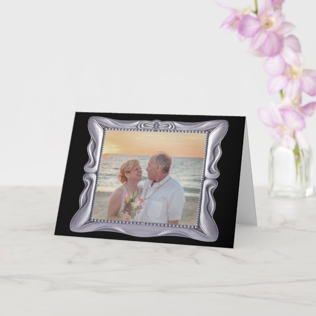 25th Wedding Anniversary Antique Silver Frame Card (Orchid)
