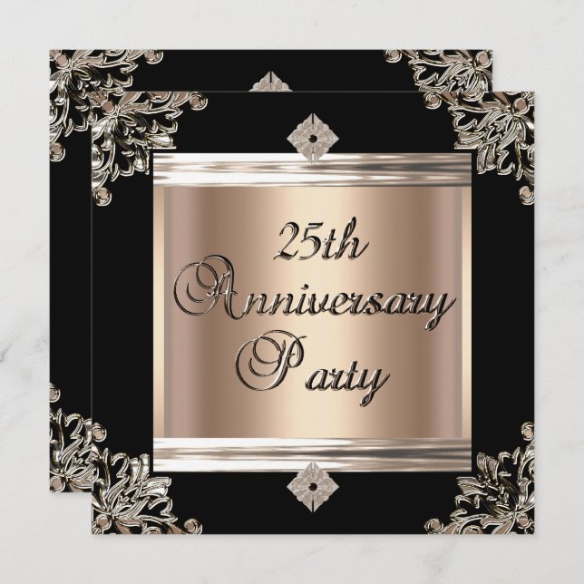 25th Wedding Anniversary Art Deco Black Coffee Invitation (Front/Back)