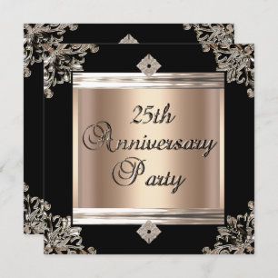 25th Wedding Anniversary Art Deco Black Coffee Invitation