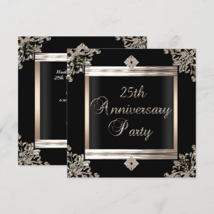 25th Wedding Anniversary Art Deco Black Silver Invitation