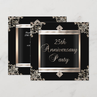 25th Wedding Anniversary Art Deco Black Silver Invitation