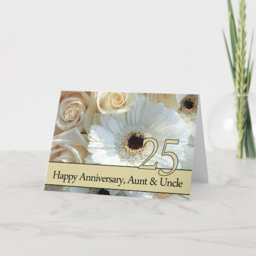 25th Wedding Anniversary Aunt  Uncle  Pink roses Card