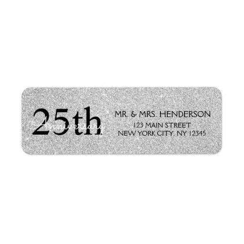 25th Wedding Anniversary Black and Gold Sparkle Label
