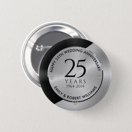 25th wedding anniversary black and silver 2 button