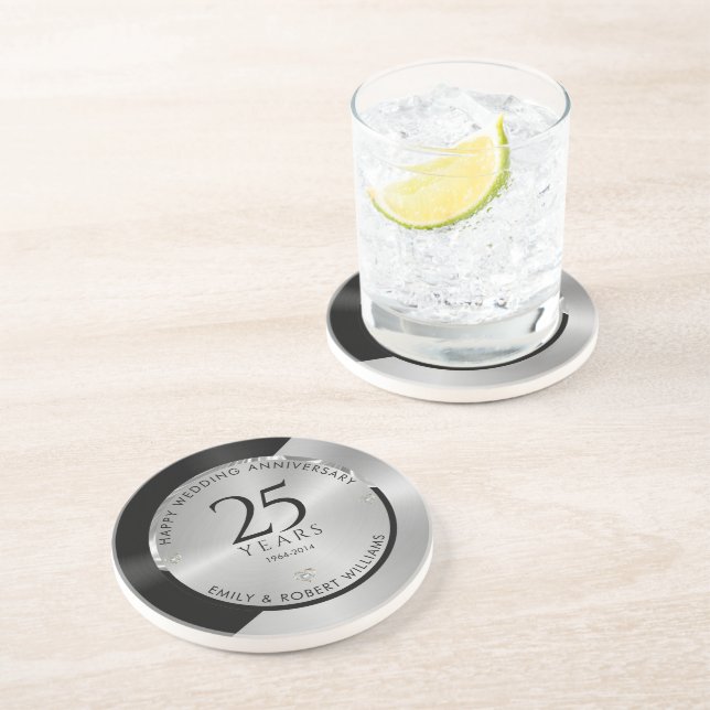 25th wedding anniversary black and silver 2 coaster (Side)