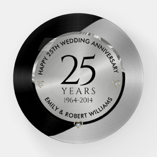25th wedding anniversary black and silver 2 paperweight