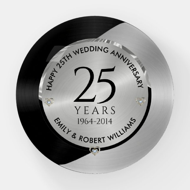 25th wedding anniversary black and silver 2 paperweight (Front)