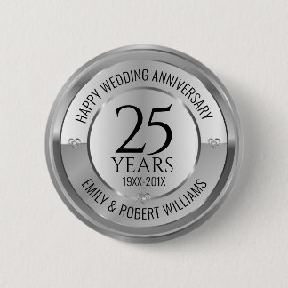 25th wedding anniversary black and silver button