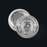 25th wedding anniversary black and silver button<br><div class="desc">25th wedding anniversary black and silver snowflake pewter Christmas ornament
Elegant silver and white modern,  customizable Anniversary design. Easily customize your names and years of your Anniversary.</div>