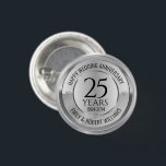 25th wedding anniversary black and silver button<br><div class="desc">25th wedding anniversary black and silver snowflake pewter Christmas ornament
Elegant silver and white modern,  customizable Anniversary design. Easily customize your names and years of your Anniversary.</div>