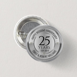 25th wedding anniversary black and silver button