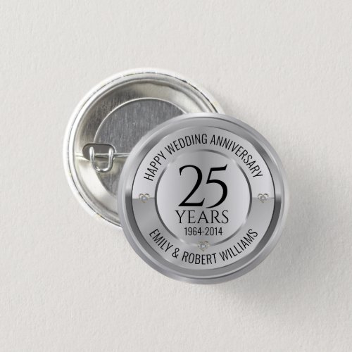 25th wedding anniversary black and silver button