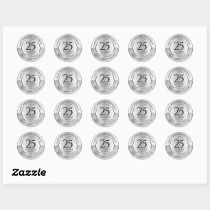 25th wedding anniversary black and silver classic round sticker