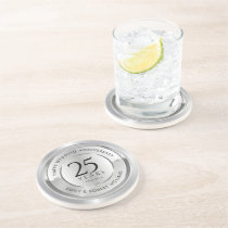 25th wedding anniversary black and silver coaster