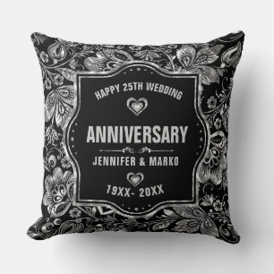 25th Wedding Anniversary Black And Silver Design Throw Pillow