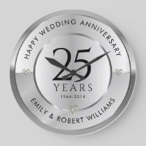 25th wedding anniversary black and silver large clock