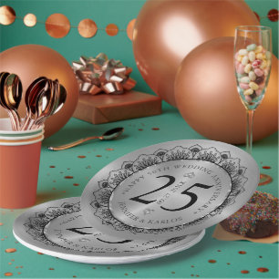 25th wedding anniversary black lace & gold paper plates