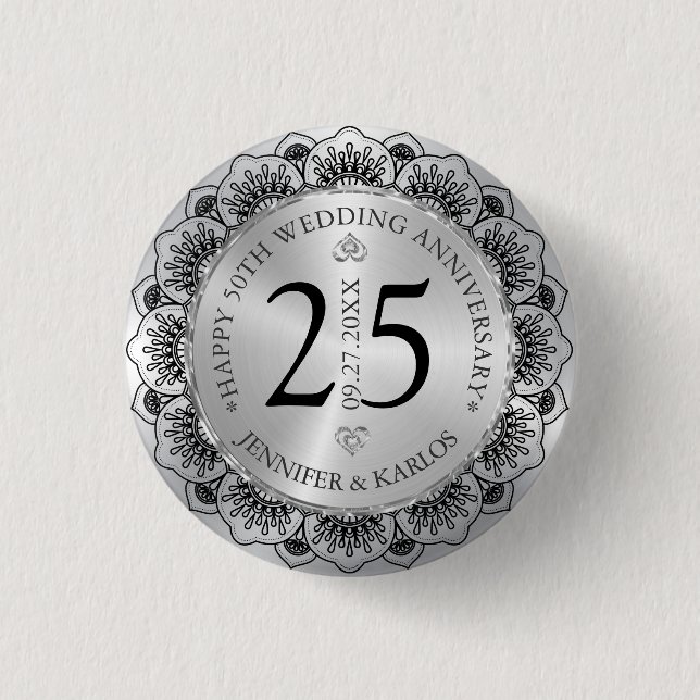 25th wedding anniversary black lace & silver button (Front)