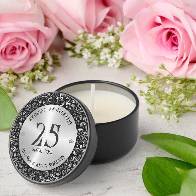 25th Wedding Anniversary Black Silver Frame Mini Candle Favors (Insitu (Wedding))