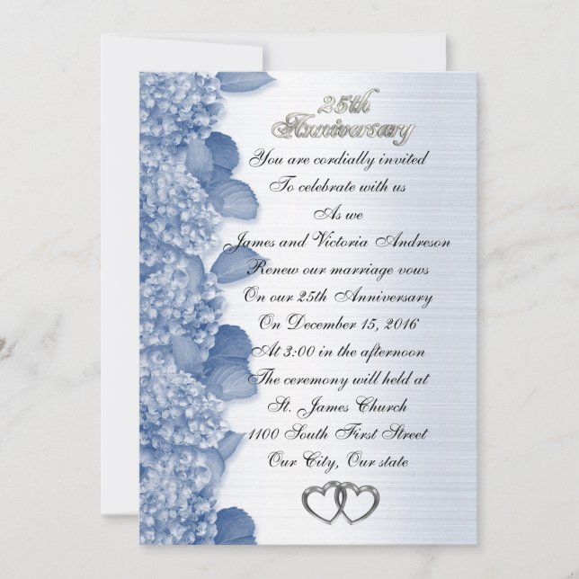 25th Wedding anniversary blue Hydrangea Invitation (Front)