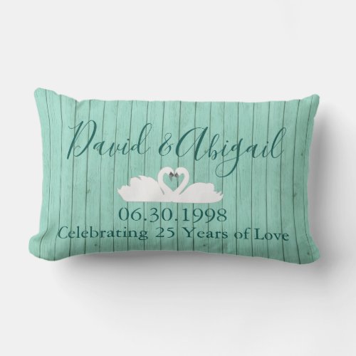 25th Wedding Anniversary Blue Wood theme Lumbar Pillow