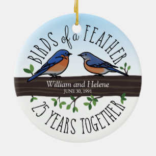 25th Wedding Anniversary, Bluebirds of a Feather Ceramic Ornament