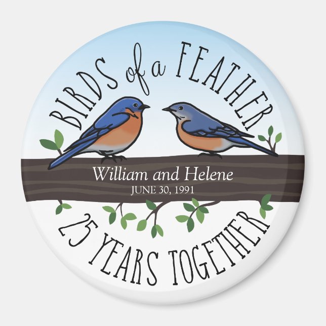 25th Wedding Anniversary, Bluebirds of a Feather Magnet (Front)