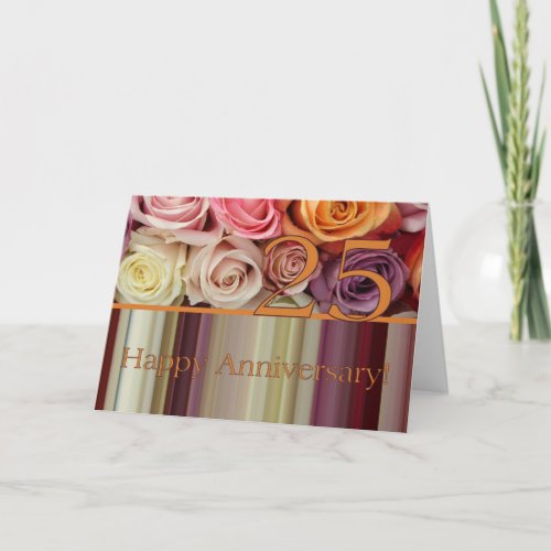 25th Wedding Anniversary Card _Pastel roses stripe