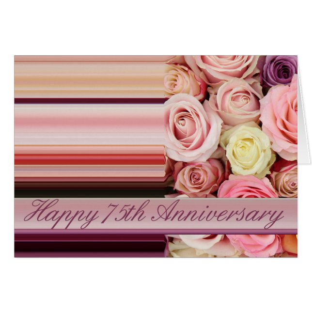 25th Wedding Anniversary Card -Pastel roses stripe (Front Horizontal)